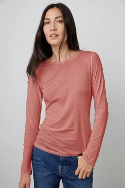 Velvet By Graham & Spencer ZOFINA GAUZY WHISPER FITTED CREW NECK TEE