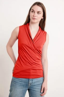 Velvet By Graham & Spencer ADELISE GAUZY WHISPER FITTED WRAP TANK Womens