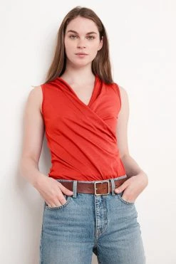 Velvet By Graham & Spencer ADELISE GAUZY WHISPER FITTED WRAP TANK Womens