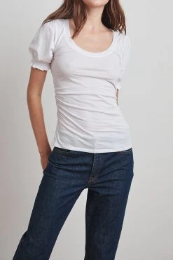 Velvet By Graham & Spencer KAMI GAUZY WHISPER SHIRRED SLEEVE TOP