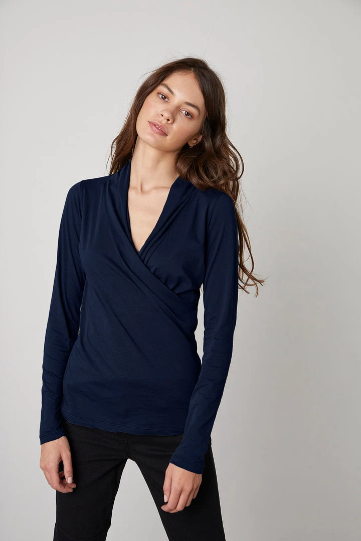 Velvet By Graham & Spencer MERI WRAP FRONT FITTED TOP Womens 19 Velvet By Graham & Spencer MERI WRAP FRONT FITTED TOP Womens