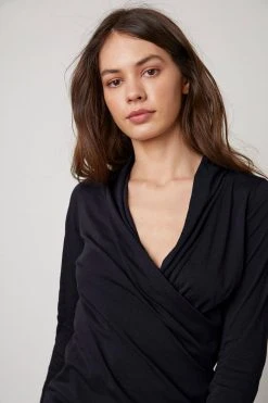 Velvet By Graham & Spencer MERI WRAP FRONT FITTED TOP Womens 56 Velvet By Graham & Spencer MERI WRAP FRONT FITTED TOP Womens