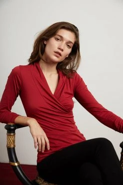 Velvet By Graham & Spencer MERI WRAP FRONT FITTED TOP Womens 73 Velvet By Graham & Spencer MERI WRAP FRONT FITTED TOP Womens
