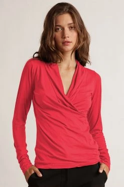 Velvet By Graham & Spencer Womens MERI WRAP FRONT FITTED TOP