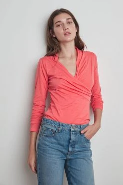 Velvet by Graham & Spencer Sales 42 Velvet By Graham & Spencer Womens MERI WRAP FRONT FITTED TOP