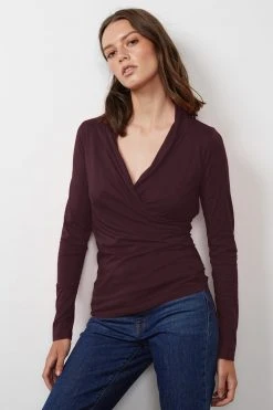 Velvet By Graham & Spencer MERI WRAP FRONT FITTED TOP Womens 71 Velvet By Graham & Spencer MERI WRAP FRONT FITTED TOP Womens