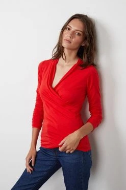 Velvet By Graham & Spencer MERI WRAP FRONT FITTED TOP Womens 62 Velvet By Graham & Spencer MERI WRAP FRONT FITTED TOP Womens