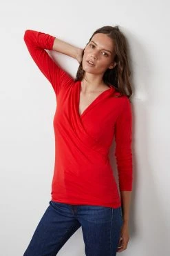 Velvet By Graham & Spencer MERI WRAP FRONT FITTED TOP Womens 65 Velvet By Graham & Spencer MERI WRAP FRONT FITTED TOP Womens