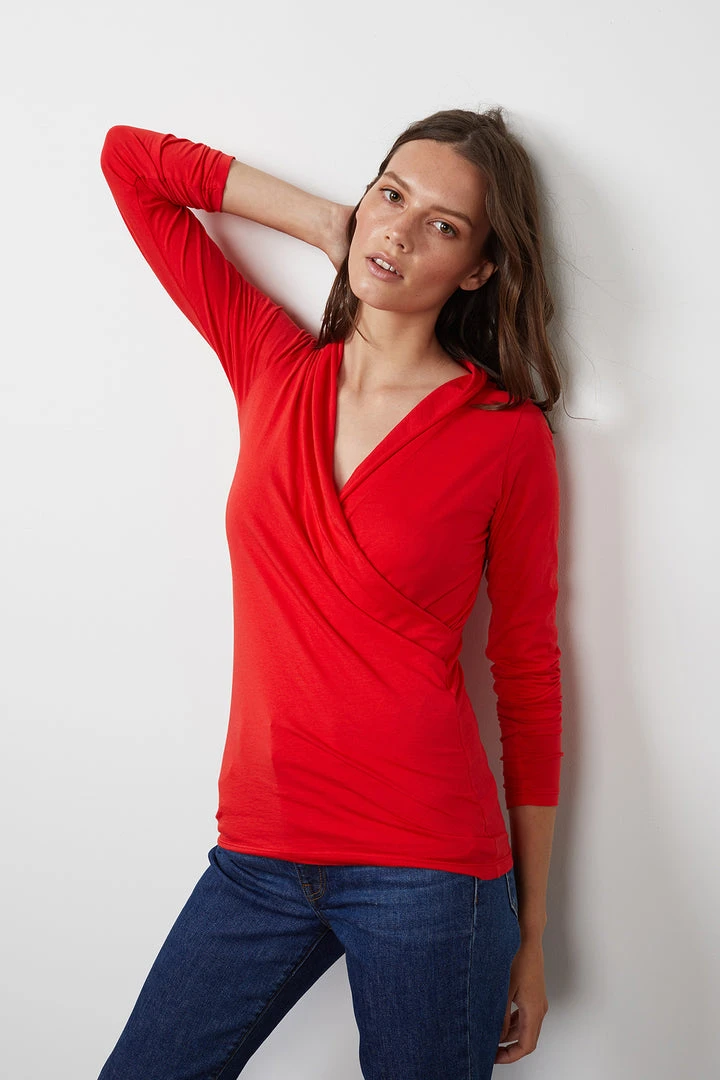 Velvet By Graham & Spencer MERI WRAP FRONT FITTED TOP Womens 25 Velvet By Graham & Spencer MERI WRAP FRONT FITTED TOP Womens