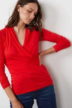 Velvet By Graham & Spencer MERI WRAP FRONT FITTED TOP Womens 63 Velvet By Graham & Spencer MERI WRAP FRONT FITTED TOP Womens