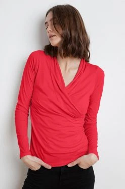 Velvet By Graham & Spencer MERI WRAP FRONT FITTED TOP Womens 80 Velvet By Graham & Spencer MERI WRAP FRONT FITTED TOP Womens