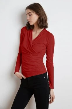 Velvet By Graham & Spencer Womens MERI WRAP FRONT FITTED TOP