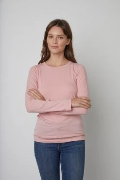 Velvet By Graham & Spencer ZOFINA GAUZY WHISPER FITTED CREW NECK TEE