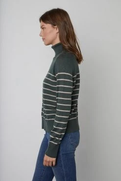 Velvet By Graham & Spencer ZOE STRIPED TURTLENECK SWEATER