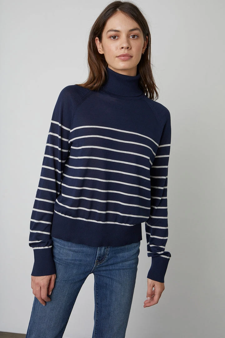 Velvet By Graham & Spencer ZOE STRIPED TURTLENECK SWEATER 6 Velvet By Graham & Spencer ZOE STRIPED TURTLENECK SWEATER