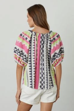 Velvet By Graham & Spencer MARIE NEON JACQUARD BOHO TOP Womens