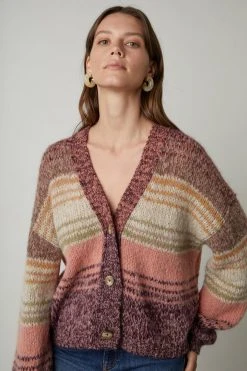 Velvet By Graham & Spencer LARA STRIPED BUTTON FRONT CARDIGAN