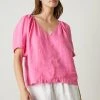 Velvet By Graham & Spencer Womens CALLIN PUFF SLEEVE LINEN TOP