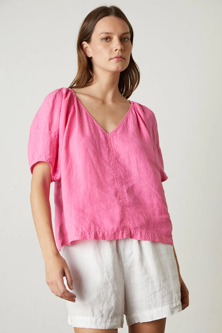 Velvet By Graham & Spencer Womens CALLIN PUFF SLEEVE LINEN TOP 3 Velvet By Graham & Spencer Womens CALLIN PUFF SLEEVE LINEN TOP