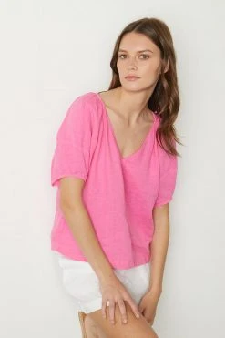 Velvet By Graham & Spencer Womens CALLIN PUFF SLEEVE LINEN TOP 24 Velvet By Graham & Spencer Womens CALLIN PUFF SLEEVE LINEN TOP