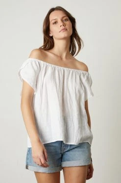 Velvet By Graham & Spencer CEILA LINEN FLUTTER SLEEVE BLOUSE