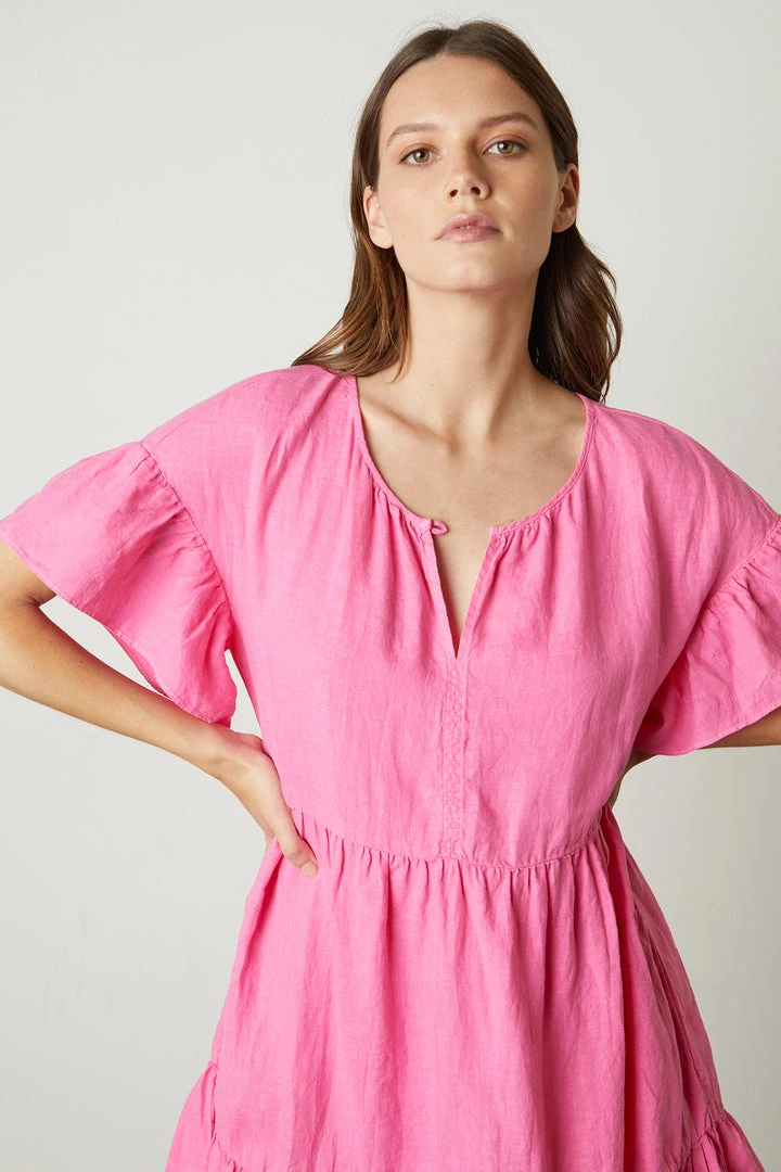 Velvet By Graham & Spencer NOOR LINEN TIERED DRESS Womens 13 Velvet By Graham & Spencer NOOR LINEN TIERED DRESS Womens