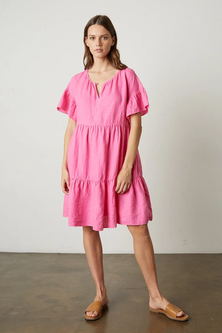 Velvet By Graham & Spencer NOOR LINEN TIERED DRESS Womens 10 Velvet By Graham & Spencer NOOR LINEN TIERED DRESS Womens