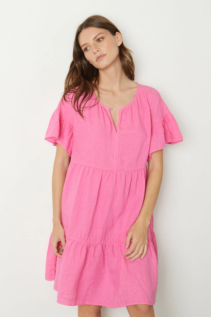 Velvet By Graham & Spencer NOOR LINEN TIERED DRESS Womens 14 Velvet By Graham & Spencer NOOR LINEN TIERED DRESS Womens