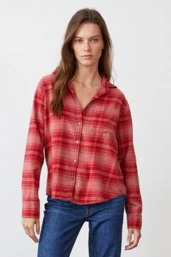 Velvet By Graham & Spencer Womens RUZ PLAID BUTTON-UP SHIRT