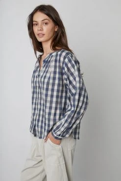 Velvet By Graham & Spencer SHIREEN PRINTED GINGHAM BUTTON-UP BLOUSE 20 Velvet By Graham & Spencer SHIREEN PRINTED GINGHAM BUTTON-UP BLOUSE