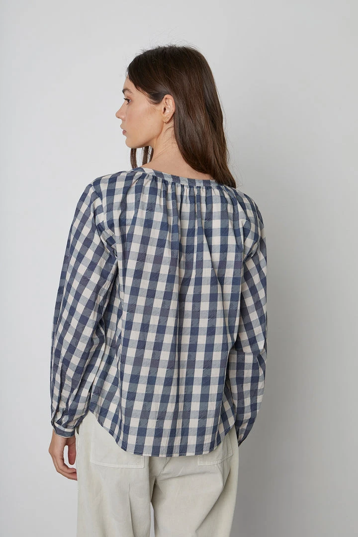 Velvet By Graham & Spencer SHIREEN PRINTED GINGHAM BUTTON-UP BLOUSE 12 Velvet By Graham & Spencer SHIREEN PRINTED GINGHAM BUTTON-UP BLOUSE