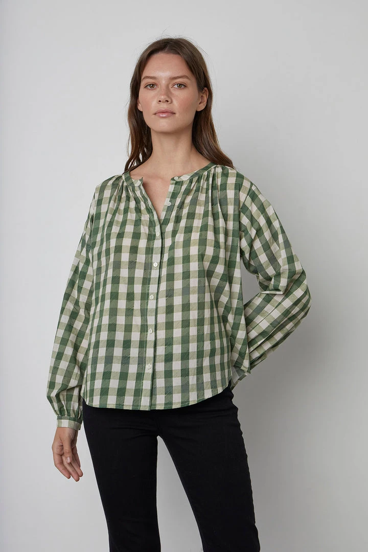Velvet By Graham & Spencer SHIREEN PRINTED GINGHAM BUTTON-UP BLOUSE 3 Velvet By Graham & Spencer SHIREEN PRINTED GINGHAM BUTTON-UP BLOUSE