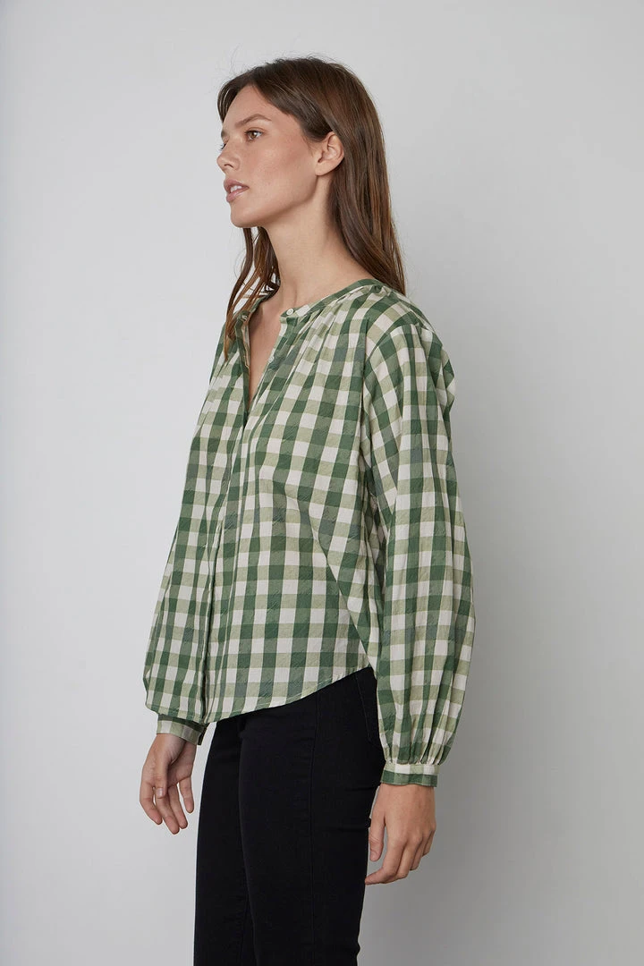 Velvet By Graham & Spencer SHIREEN PRINTED GINGHAM BUTTON-UP BLOUSE 4 Velvet By Graham & Spencer SHIREEN PRINTED GINGHAM BUTTON-UP BLOUSE
