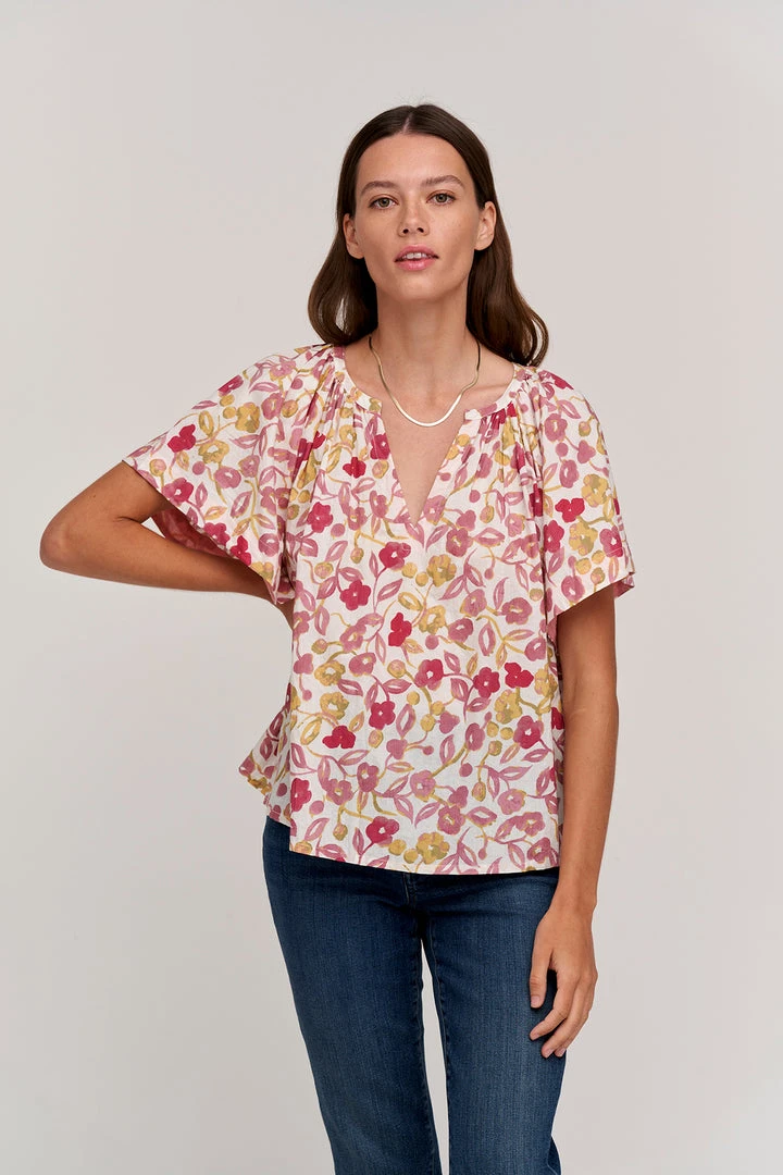 Velvet By Graham & Spencer JUNO PRINTED COTTON CAMBRIC TOP Womens 7 Velvet By Graham & Spencer JUNO PRINTED COTTON CAMBRIC TOP Womens