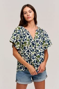 Velvet By Graham & Spencer JUNO PRINTED COTTON CAMBRIC TOP Womens 11 Velvet By Graham & Spencer JUNO PRINTED COTTON CAMBRIC TOP Womens