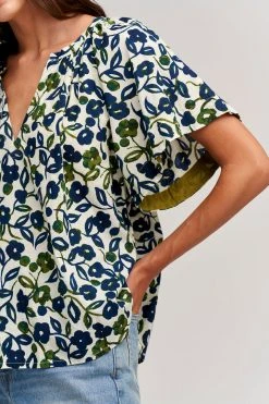 Velvet By Graham & Spencer JUNO PRINTED COTTON CAMBRIC TOP Womens 13 Velvet By Graham & Spencer JUNO PRINTED COTTON CAMBRIC TOP Womens