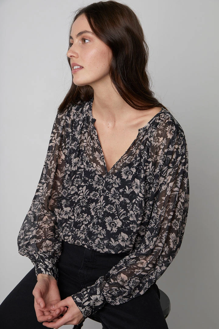 Velvet By Graham & Spencer MILEY PRINTED BOHO BLOUSE Womens 10 Velvet By Graham & Spencer MILEY PRINTED BOHO BLOUSE Womens