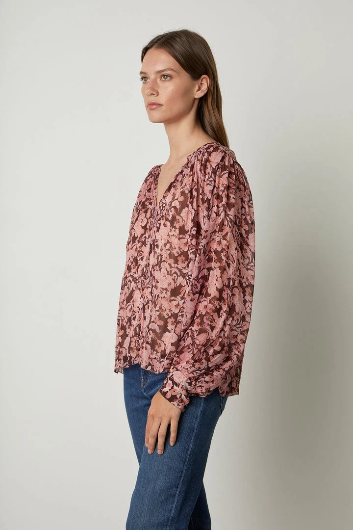 Velvet By Graham & Spencer MILEY PRINTED BOHO BLOUSE Womens 4 Velvet By Graham & Spencer MILEY PRINTED BOHO BLOUSE Womens