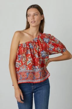 Velvet By Graham & Spencer DIANA ONE SHOULDER PRINTED TOP Womens
