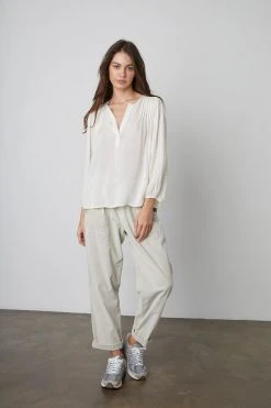 Velvet By Graham & Spencer ELIZA HALF PLACKET BLOUSE
