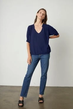 Velvet By Graham & Spencer Womens TRIXIE RUFFLED BLOUSE