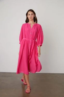 Velvet By Graham & Spencer Womens EMERSON BUTTON-UP MIDI DRESS