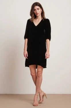 Velvet By Graham & Spencer Womens CARISSA SILK VELVET PUFF SLEEVE DRESS