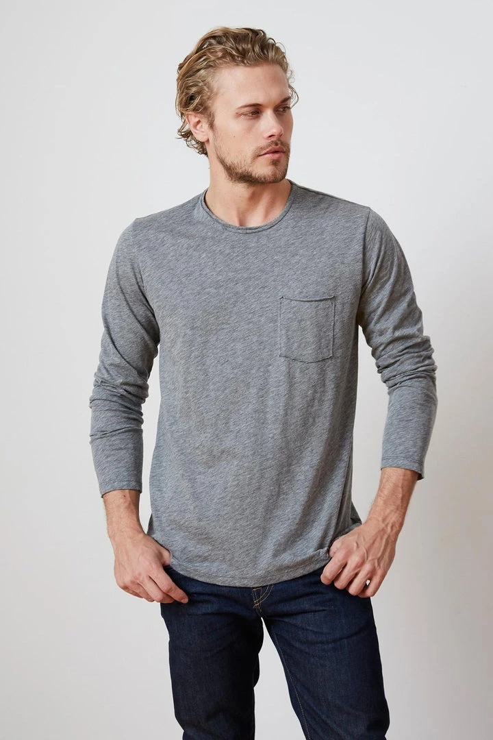 Velvet By Graham & Spencer Mens SIMEON CHARCOAL RAW EDGE COTTON SLUB TEE 3 Velvet By Graham & Spencer Mens SIMEON CHARCOAL RAW EDGE COTTON SLUB TEE