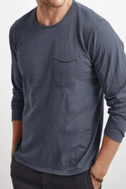 Velvet By Graham & Spencer SIMEON RAW EDGE COTTON SLUB TEE 40 Velvet By Graham & Spencer SIMEON RAW EDGE COTTON SLUB TEE