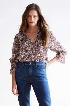 Velvet By Graham & Spencer WILONA PRINTED RUFFLE BLOUSE Womens 11 Velvet By Graham & Spencer WILONA PRINTED RUFFLE BLOUSE Womens