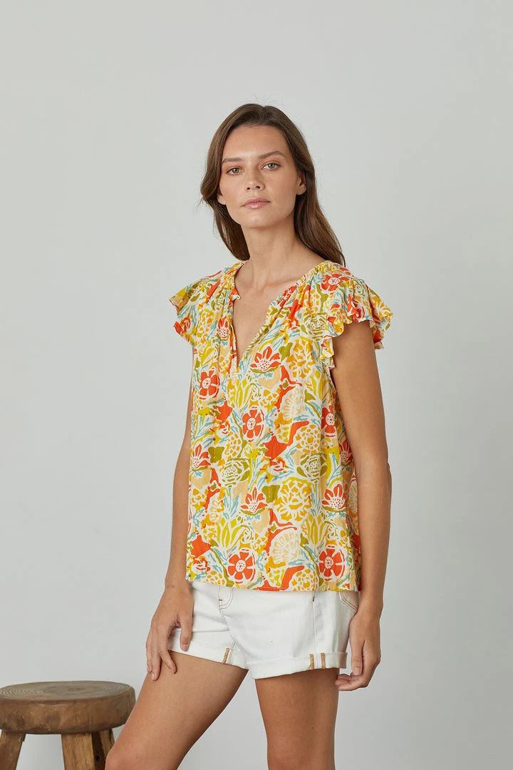 Velvet By Graham & Spencer CANDACE RUFFLE SLEEVE PRINTED TOP Womens 11 Velvet By Graham & Spencer CANDACE RUFFLE SLEEVE PRINTED TOP Womens