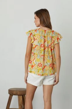 Velvet By Graham & Spencer CANDACE RUFFLE SLEEVE PRINTED TOP Womens 23 Velvet By Graham & Spencer CANDACE RUFFLE SLEEVE PRINTED TOP Womens