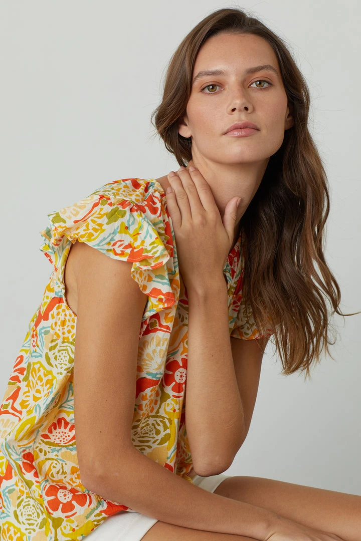 Velvet By Graham & Spencer CANDACE RUFFLE SLEEVE PRINTED TOP Womens 14 Velvet By Graham & Spencer CANDACE RUFFLE SLEEVE PRINTED TOP Womens