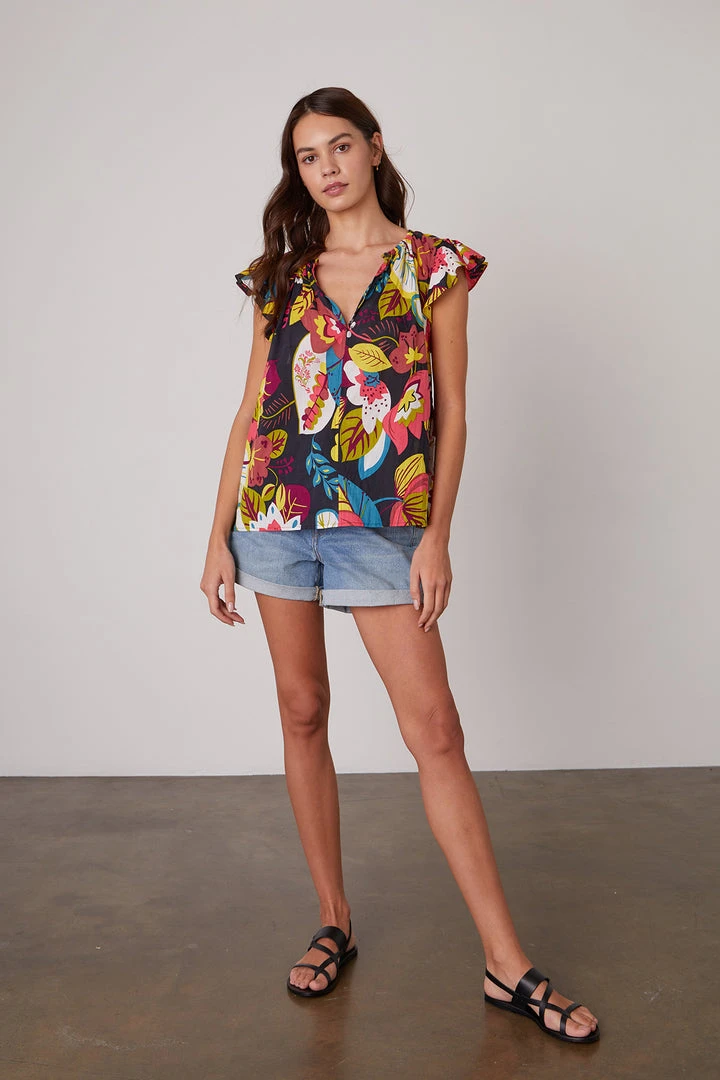 Velvet By Graham & Spencer CANDACE RUFFLE SLEEVE PRINTED TOP Womens 7 Velvet By Graham & Spencer CANDACE RUFFLE SLEEVE PRINTED TOP Womens